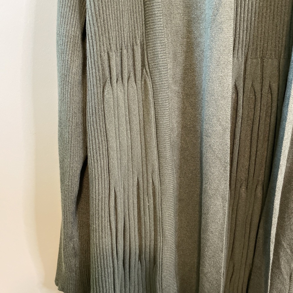 Cactus + Pearl L Sage Green Open Front Cardigan Ribbed Knit Long Sleeve - Picture 2 of 14